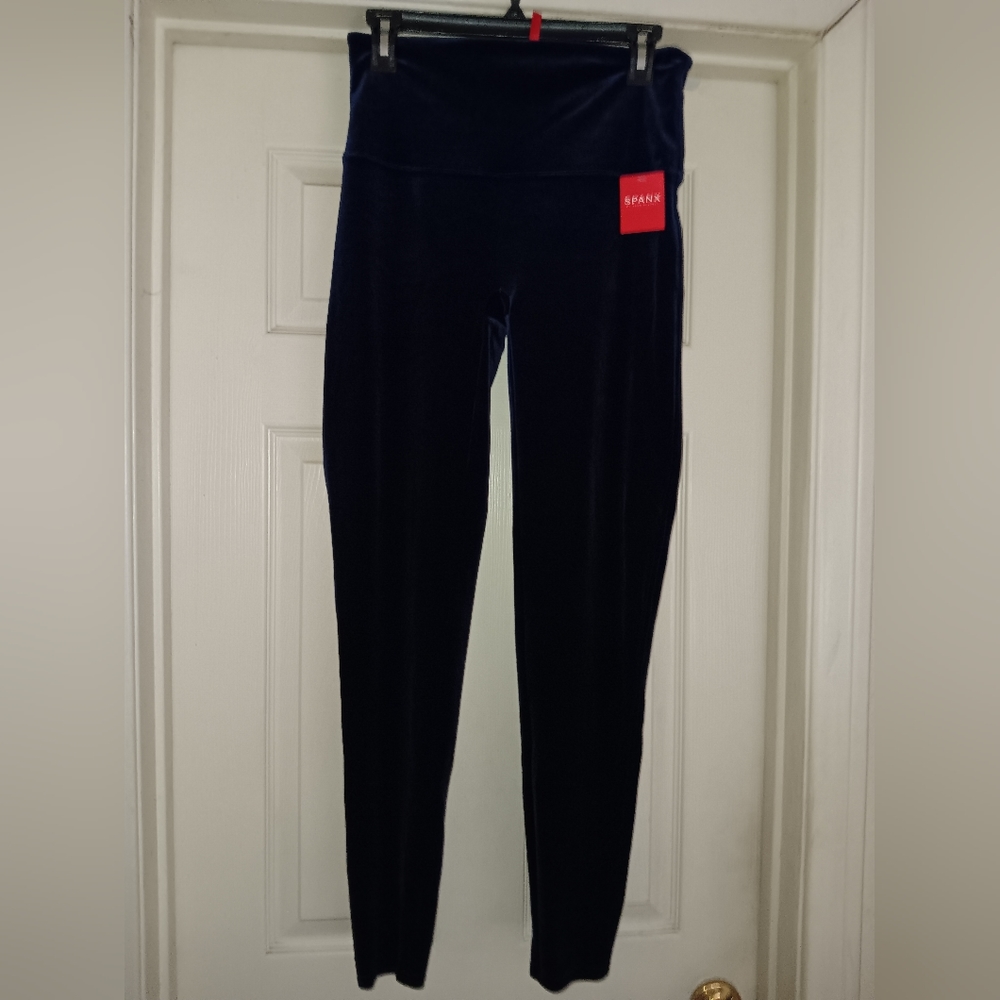Spanx navy velvet leggings, NWT